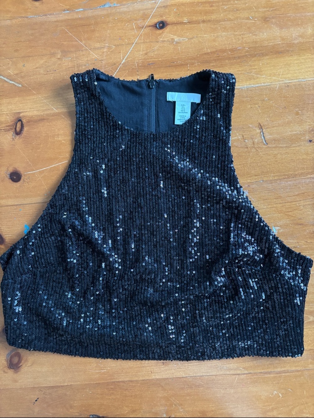 H&M Black Sequin Cropped Tank